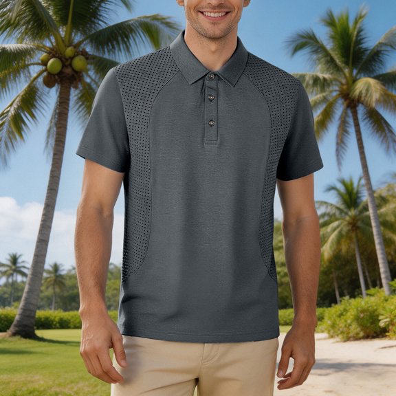 Men's Polo Shirts Short Sleeve Button Down Collar Solid Color Top Breathable Performance Tennis Golf Business Regular Dark Gray Mens Shirts