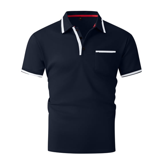 Men's Polo Shirts Short Sleeve Casual Button Up T Shirt Slim Fit Golf Shirts with Pocket L