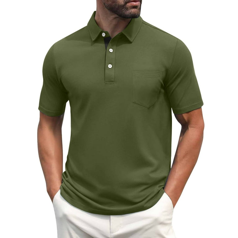 Men's Polo Shirts Short Sleeve Casual Shirts with Pocket Army