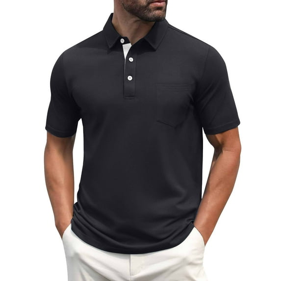 Men's Polo Shirts Short Sleeve Casual Shirts with Pocket Black XXXXL