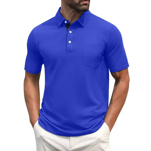 Men's Polo Shirts Short Sleeve Casual Shirts with Pocket Dark Blue M