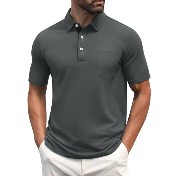 Men's Polo Shirts Short Sleeve Casual Shirts with Pocket Dark Gray L