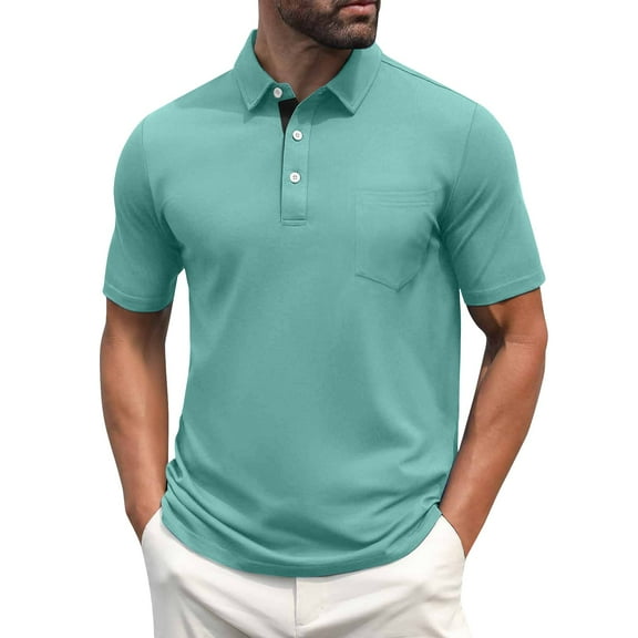 Men's Polo Shirts Short Sleeve Casual Shirts with Pocket Mint Green XL