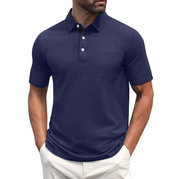 Men's Polo Shirts Short Sleeve Casual Shirts with Pocket Navy L