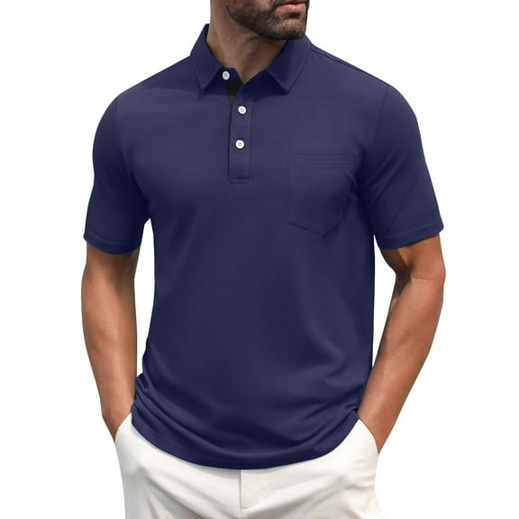 Men's Polo Shirts Short Sleeve Casual Shirts with Pocket Navy XXL