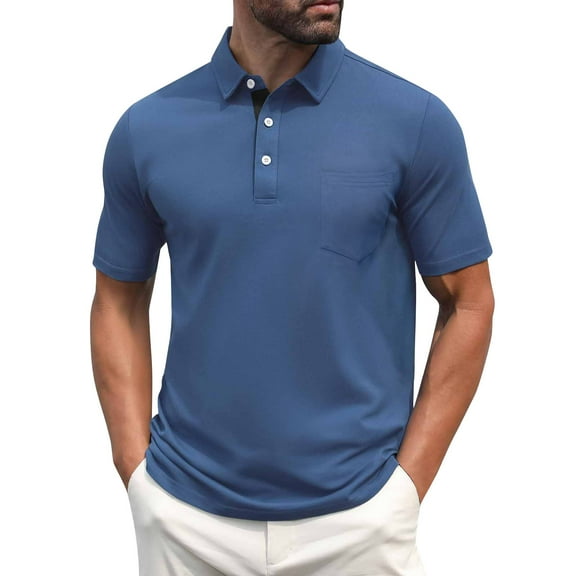Men's Polo Shirts Short Sleeve Casual Shirts with Pocket Royal Blue L