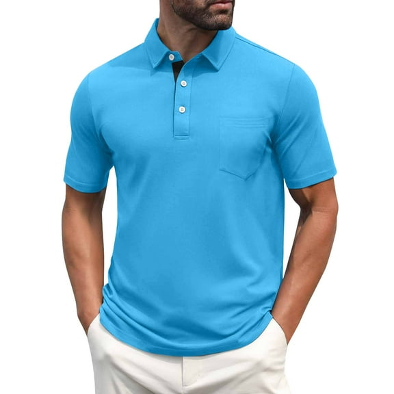 Men's Polo Shirts Short Sleeve Casual Shirts with Pocket Sky Blue M