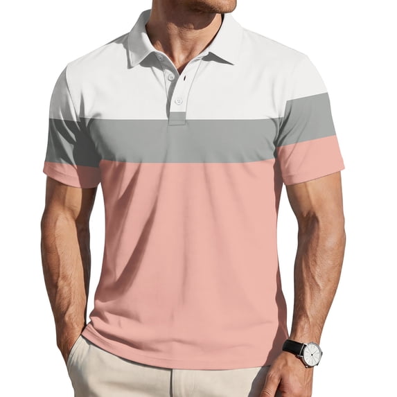 Men's Polo Shirts Short Sleeve Cotton Pique 3 Button Classic Fit Casual T-Shirt Performance Golf Shirts