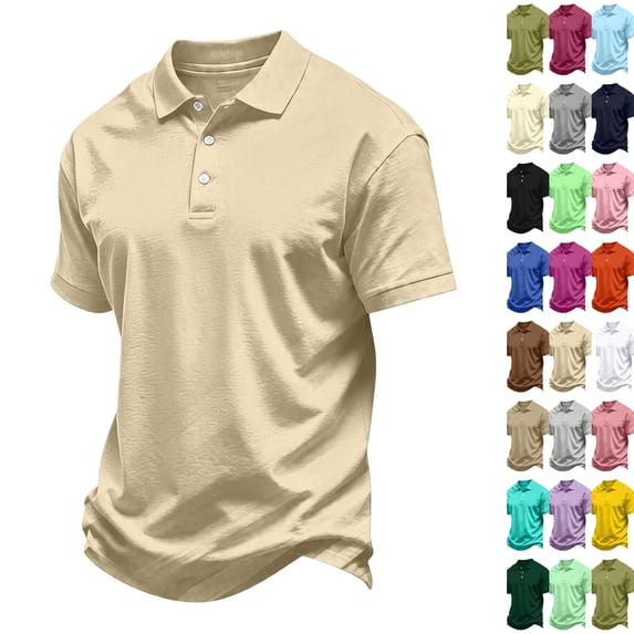 Men's Polo Shirts Short Sleeve Cotton Pique T-Shirt 3 Buttons Golf Shirts Classic Fit Casual T-Shirt Khaki L