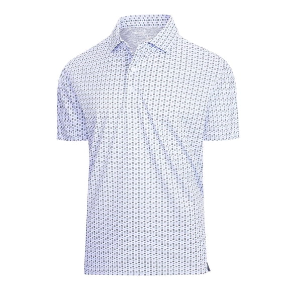 Men's Polo Shirts Short Sleeve Print Moisture Wicking Button Collared Top Classic Comfort Golf Shirts for Men B White XXXL