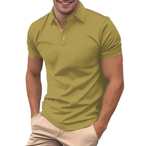 Men's Polo Shirts Short Sleeve Quarter Button Up Polo Tees Lightweight Khaki Mens Casual Dress Shirt