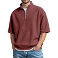 thumbnail image 1 of Men's Polo Shirts Short Sleeve Quarter Zipper Tees Shirts Slim Fit Red Mens Shirt, 1 of 4