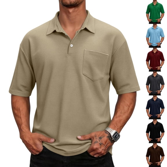 Men's Polo Shirts Short Sleeve Quick Dry Outdoor Golf Sports Shirts with Pocket Coffee L