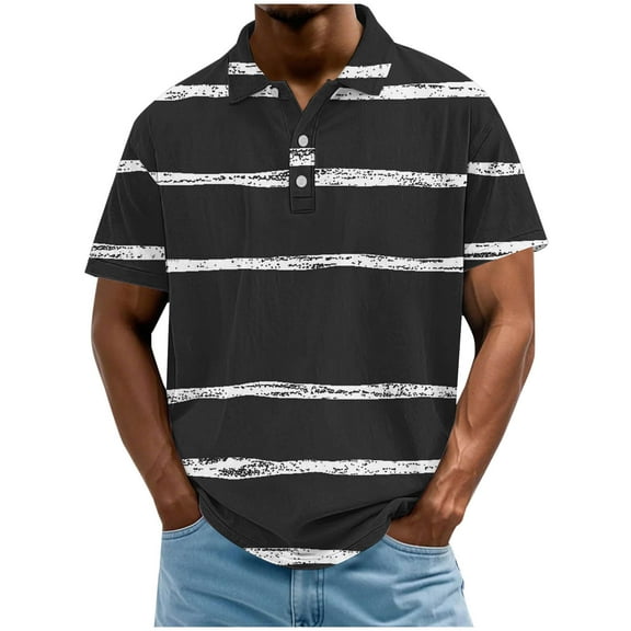 Men's Polo Shirts Short Sleeve Stripe Heather Pullover Casual Color Block Work Tees Vintage Collar Tops