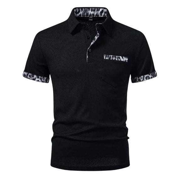 Men's Polo Shirts Short Sleeve Summer Leopard Print Buttoned Up with Pocket Lapal Top