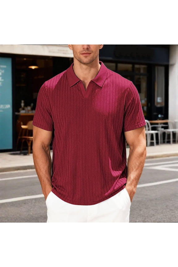 Men's Polo Shirts Short Sleeve V Neck Polo Tees Lightweight Red Casual Outfits for Men