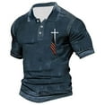 thumbnail image 1 of Men's Polo Shirts Slim Fit Crucifix Printed Short Sleeve Button Up Collared Tops Summer Sport Breathable Stretchy Dress Shirts for Men Navy S, 1 of 3