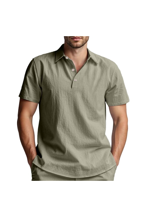 Men's Polo Shirts Solid Color Loose Fit Button Down Collar Short Sleeve Tops Summer Comfortable Basic T Shirts for Man