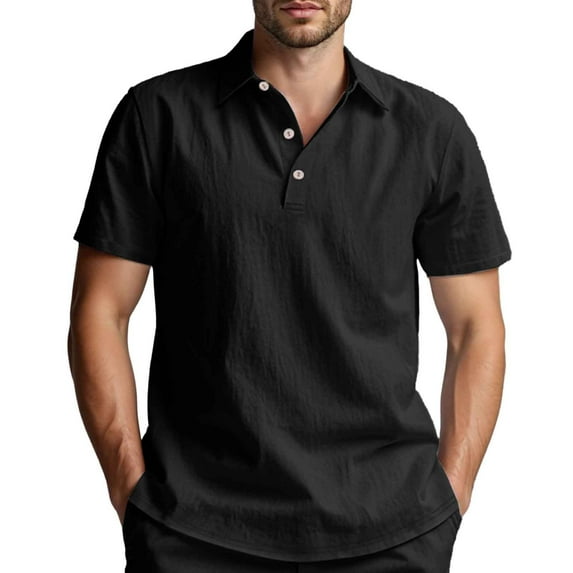 Men's Polo Shirts Solid Color Loose Fit Button Down Collar Short Sleeve Tops Summer Comfortable Basic T Shirts for Man