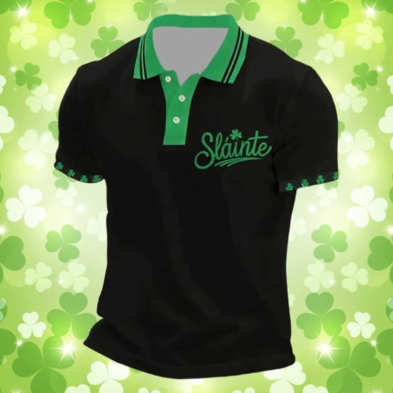 Men's Polo Shirts St Patrick's Day Short Sleeve with Graphic Print Comfortable Breathable Golf Shirts for Men G Black S
