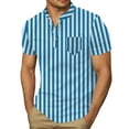 thumbnail image 1 of Men's Polo Shirts Summer Thin Slim Fit Striped V Neck Beach Tops with Pocket Short Sleeve Stretchy Casual Lounge Mens Dress Shirts Sky Blue XL, 1 of 4