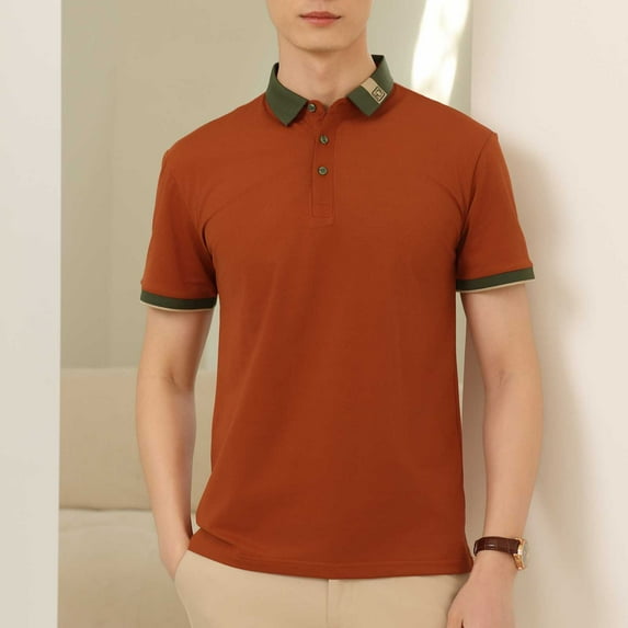Men's Polo Shirts With Collar Big And Tall Under $10 Solid-Color Casual Button Short Sleeve Turndown Collar Blouse Shirt
