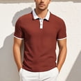 thumbnail image 1 of Men's Polo Shirts with Collar Solid Color Summer Casual Button Business Commuting Short Sleeved Golf Shirts for Men Brick Red L, 1 of 4