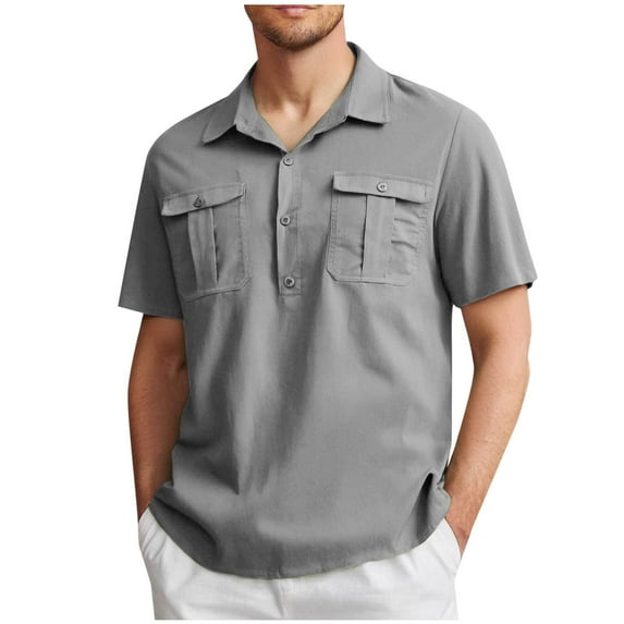 Men's Polo Shirts with Pocket Short Sleeve Lightweight Button Collared Cargo Shirt Outdoor Fishing Hiking Travel Shirts