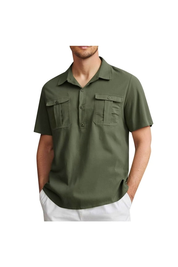 Men's Polo Shirts with Pocket Short Sleeve Lightweight Button Collared Cargo Shirt Outdoor Fishing Hiking Travel Shirts