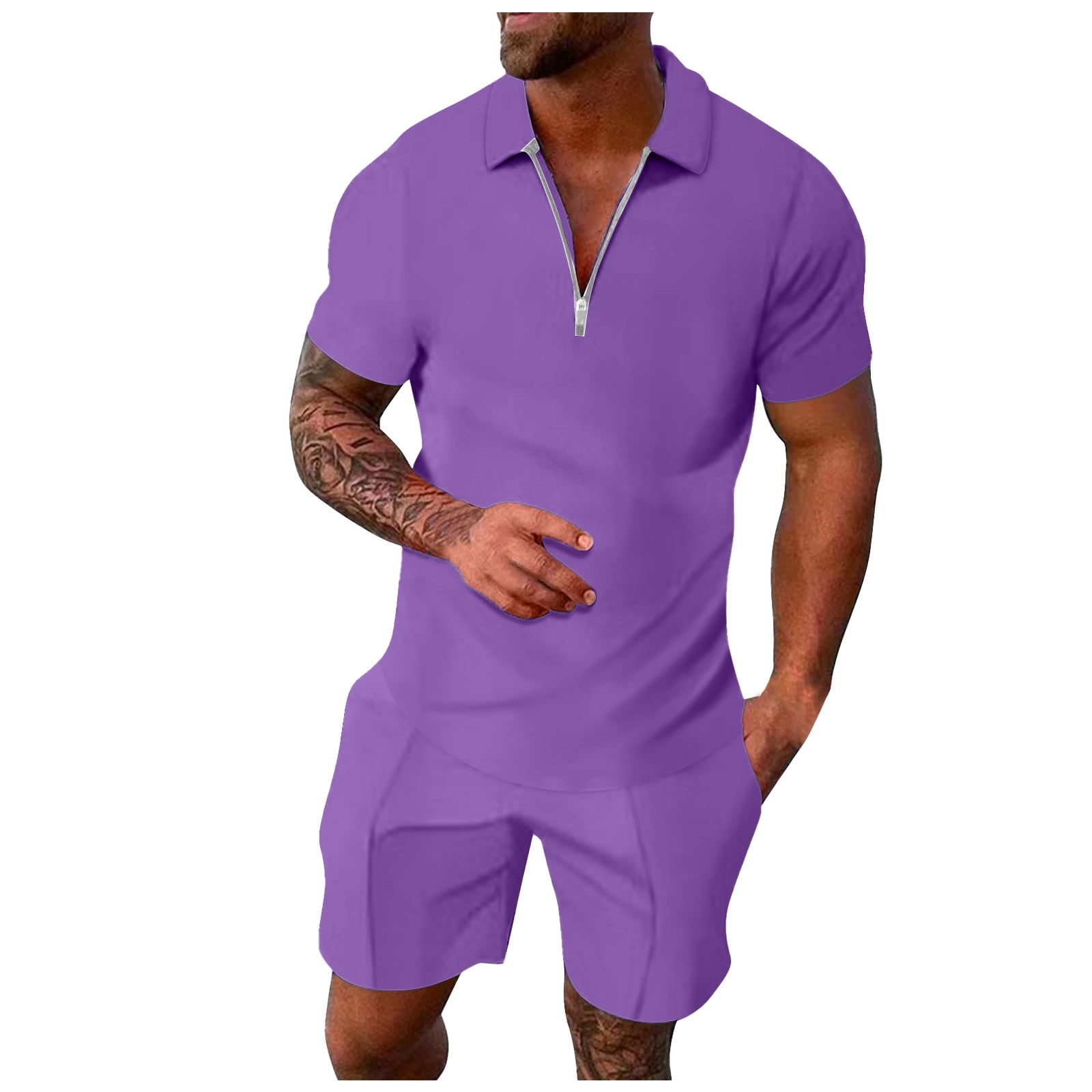 Men s Polo Sweatsuit Sets Casual Solid Color Beach Short Sleeve Quarter Zip Mens 2 Piece Tracksuit Shorts Set Orange Mens Short Sets 2 Piece Outfits Pink Mens Outfits 2 Piece Fashion Casual Walmart ...