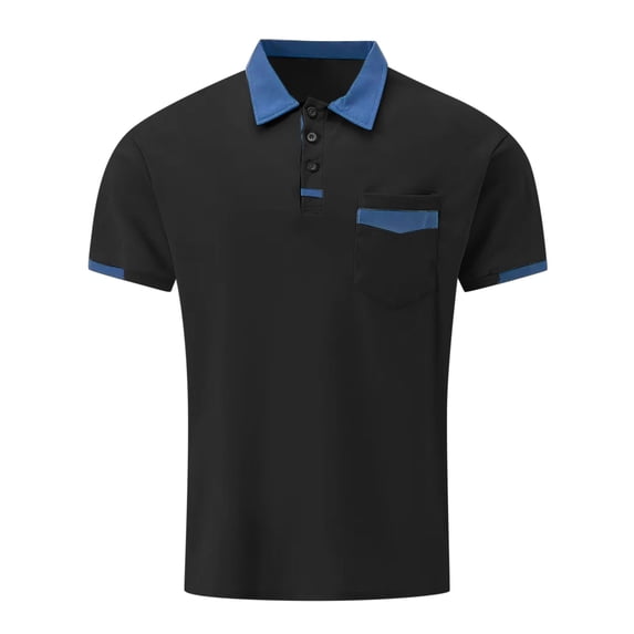 Men's Polo T Shirts Short Sleeve Button Tee Shirt Lightweight Black Dress Shirts for Men