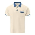 thumbnail image 1 of Men's Polo T Shirts Short Sleeve Button Tee Shirts Lightweight Beige Dress Shirts for Man, 1 of 4