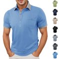 thumbnail image 1 of Men's Polo T Shirts Short Sleeve with Button Basic Summer Shirt Blue Mens Golf Shirt, 1 of 8