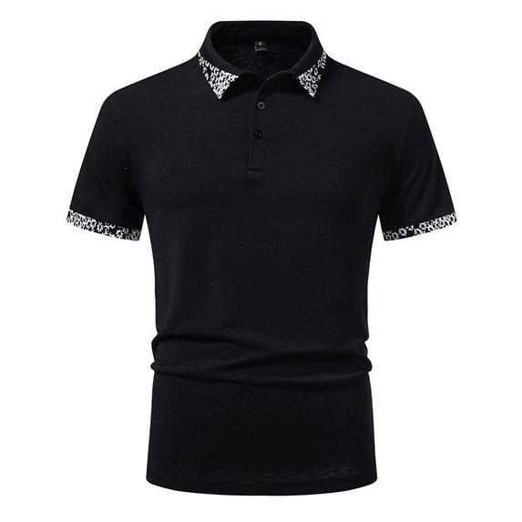 Men's Polos Shirts Short Sleeve Summer Fashion Casual Golf T Shirt Breathable Moisture Wicking Patchwork Tees (S, Black)