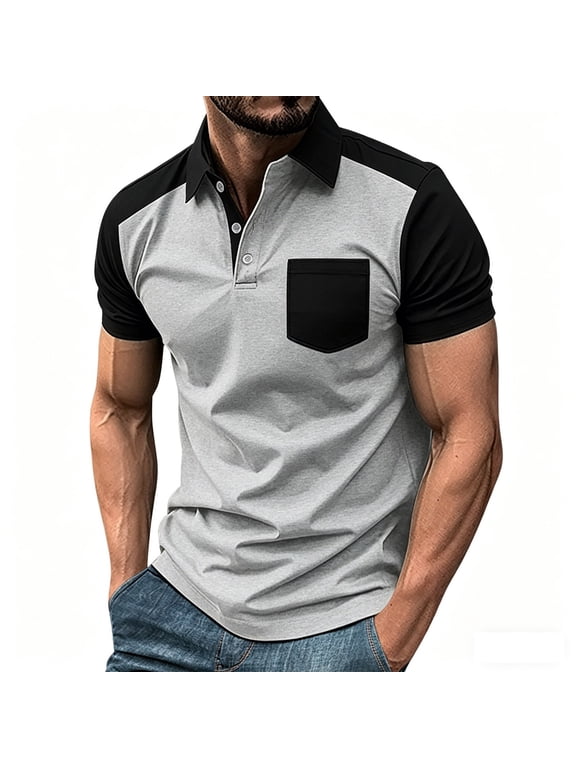 Men's Polos Striped Colorblock Golf Shirt 3-Button Collared Business Casual Summer Blouses Tops Big and Tall (3XL, Black|Colorblock)