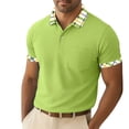 thumbnail image 1 of Men's Polos Striped Colorblock Golf Shirt 3-Button Collared Business Casual Summer Blouses Tops Big and Tall (M, Green|Solid), 1 of 6