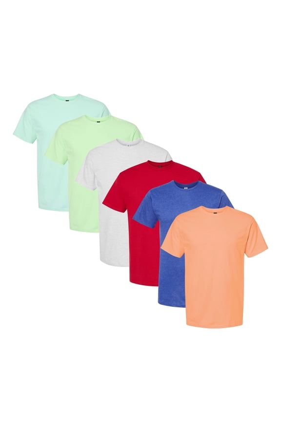 Men's Poly-Rich Bulk T-Shirt, 65/35 Polyester/Ring-Spun USA Cotton Assorted Short Sleeve Crewneck Plain Tees (Bright Color 6 Pack, XL)