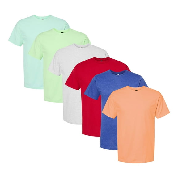 Men's Poly-Rich Bulk T-Shirt, 65/35 Polyester/Ring-Spun USA Cotton Assorted Short Sleeve Crewneck Plain Tees (Bright Color 6 Pack, XL)