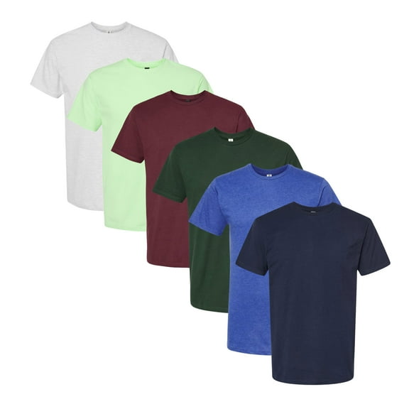 Men's Poly-Rich Bulk T-Shirt, 65/35 Polyester/Ring-Spun USA Cotton Assorted Short Sleeve Crewneck Plain Tees (Dark Bright Color 6 Pack, XL)