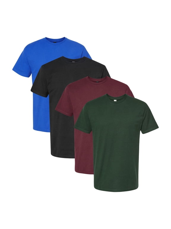 Men's Poly-Rich Bulk T-Shirt, 65/35 Polyester/Ring-Spun USA Cotton Assorted Short Sleeve Crewneck Plain Tees (Dark Color 4 Pack, L)