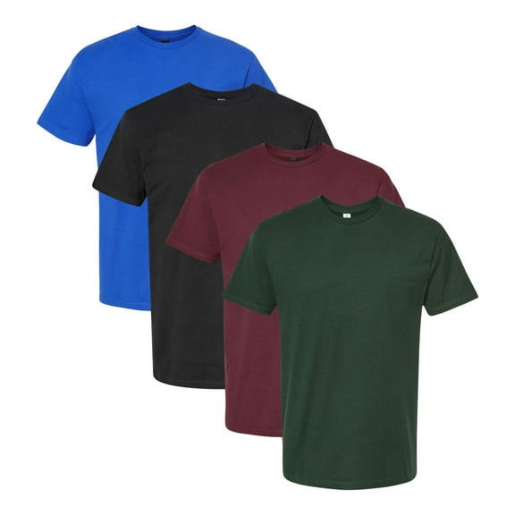 Men's Poly-Rich Bulk T-Shirt, 65/35 Polyester/Ring-Spun USA Cotton Assorted Short Sleeve Crewneck Plain Tees (Dark Color 4 Pack, XL)