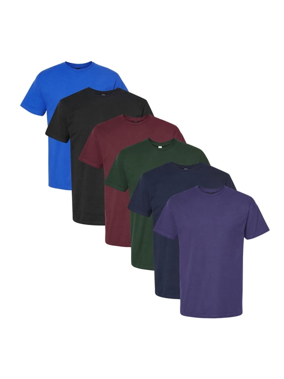Men's Poly-Rich Bulk T-Shirt, 65/35 Polyester/Ring-Spun USA Cotton Assorted Short Sleeve Crewneck Plain Tees (Dark Color 6 Pack, L)