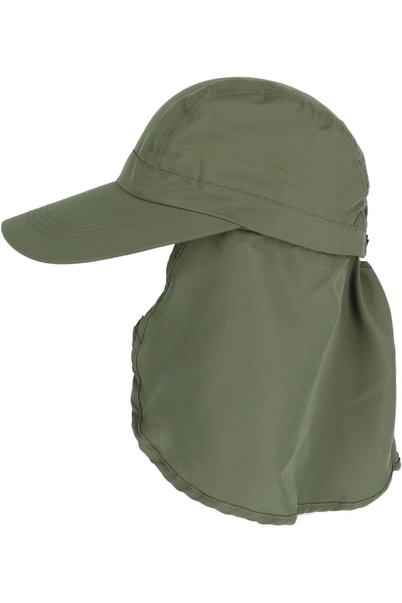 Men's Polycotton Baseball Cap with Detachable Neck Shield, Olive