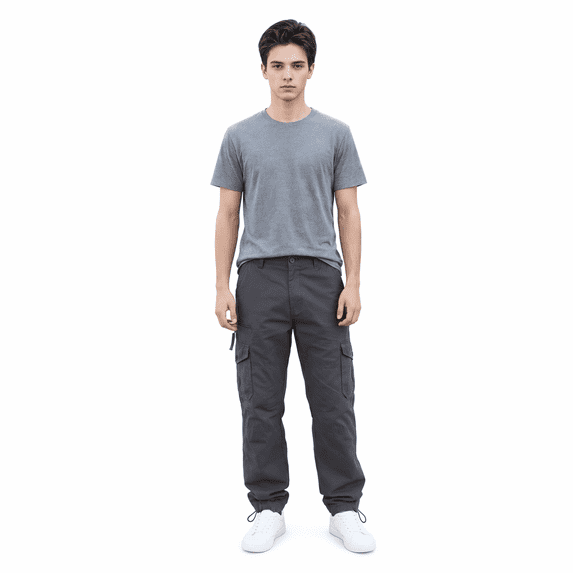 Men's Polyester Cargo Pants, Loose Straight Fit Multi-Pocket Outdoor Hiking Work Casual Trousers