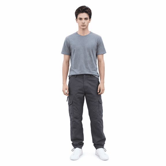 Men's Polyester Cargo Pants, Loose Straight Fit Multi-Pocket Outdoor Hiking Work Casual Trousers