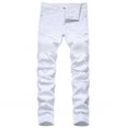 thumbnail image 1 of Men's Polyester Comfort Flex Waist Leg Baggy Jeans High-end Stretch Light Color Trendy Slim Jeans for Men White M, 1 of 7
