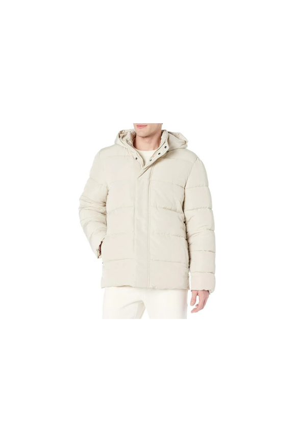 Men's Polyester Hooded Puffer Thick Bubble Jacket 100% Polyester Ivory Color