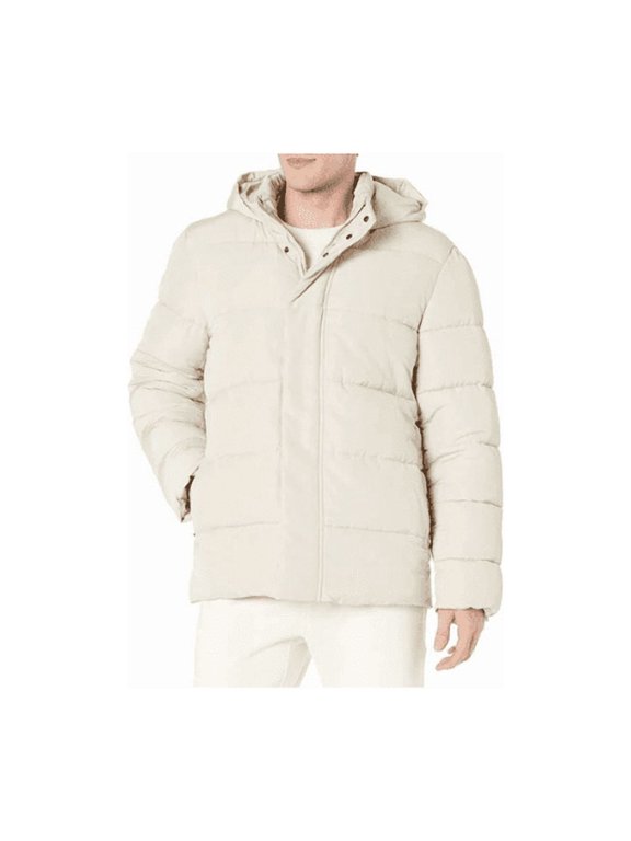 Men's Polyester Hooded Puffer Thick Bubble Jacket 100% Polyester Ivory Color