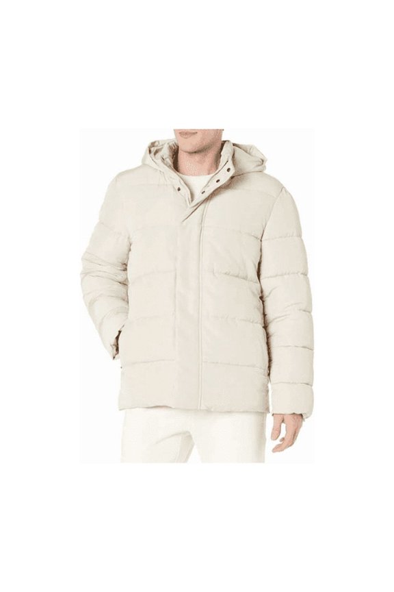 Men's Polyester Hooded Puffer Thick Bubble Jacket 100% Polyester Ivory Color