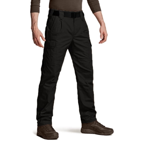 Men's Polyester Tactical Pants, Straight Leg Cargo Work Pants, Outdoor Hiking Casual Climbing Trousers